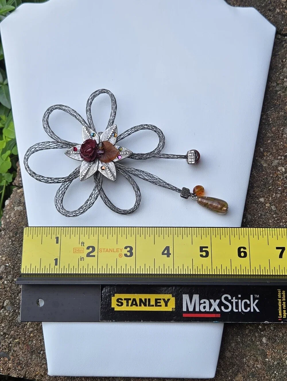 Chico's Floral Multi-Color Crystal & Silver-Tone Larg Mesh Flower Brooch